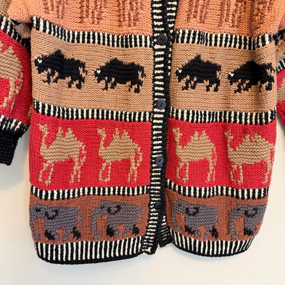 Vintage 20 Ans by Mariea Kim Sweater Cardigan M Brown Hand Knit African Bohemian - Picture 6 of 9